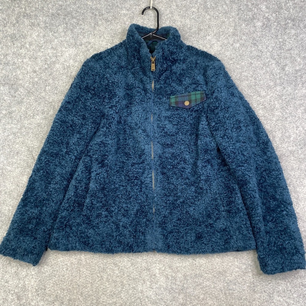 PENDLETON Women's Sherpa Fleece Deep Pile Blue/Blackwatch Plaid Jacket Sz M